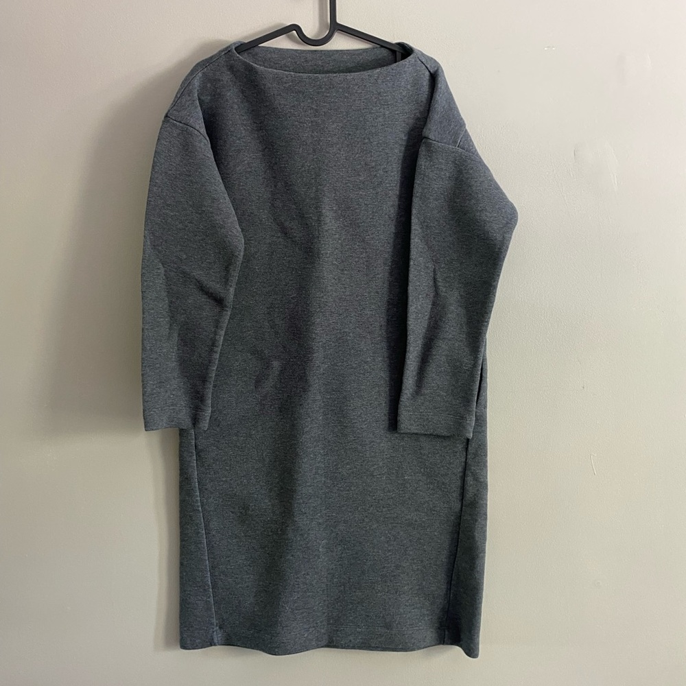 muji boat neck sweatshirt cocoon dress in dark grey, size medium